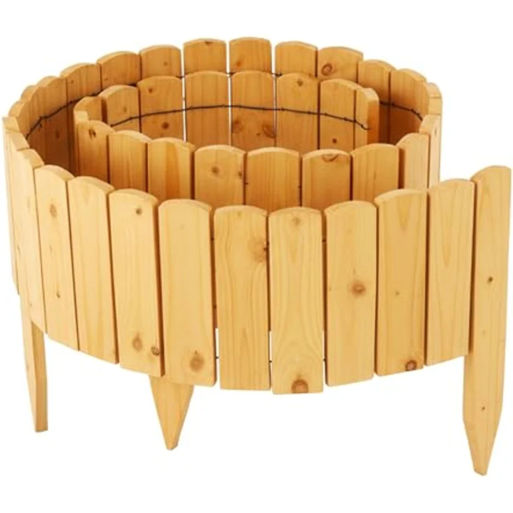 Relaxdays Beeteinfassung, 200 cm flexibler Holz Beetzaun mit 20 cm Sichthöhe, Hellbraun – Bild 1