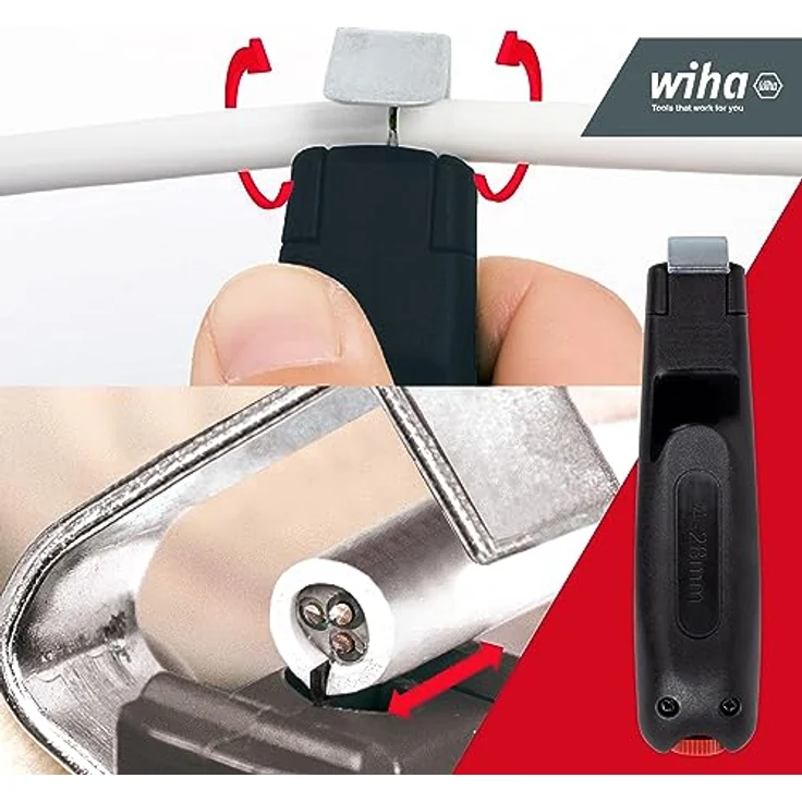 Wiha Abmantelungswerkzeug 130mm I mit selbstdrehender Schleppklinge für Rundkabel I Universal-Abmantelungswerkzeug I Entmanteler I Kabelmesser (44240) – Bild 3
