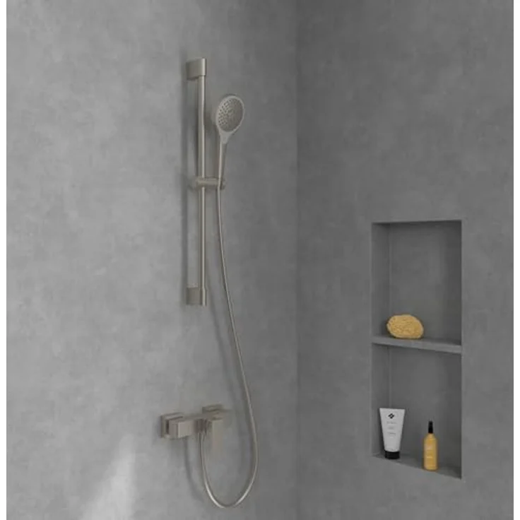 Villeroy & Boch Architectura Square Duscharmatur, Mischbatterie Dusche mit Rückflussschutz, Keramikkartusche und Einhebelmischer, eckig, Brushed Nickel Matt – Bild 3