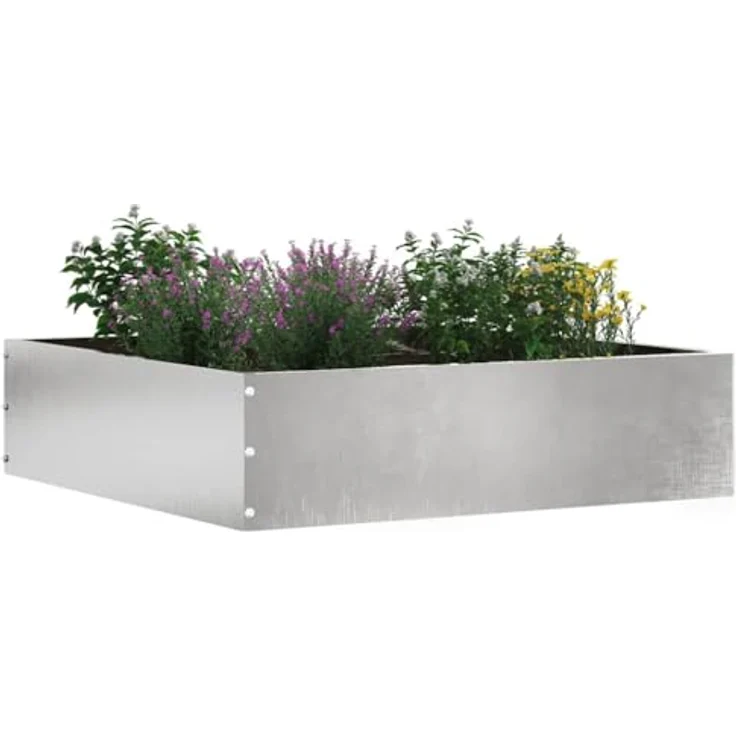 vidaXL Beetumrandung Raseneinfassung, quadratische Form, 50 x 50 x 13 cm, aus wetterfestem Edelstahl, Silber – Bild 2