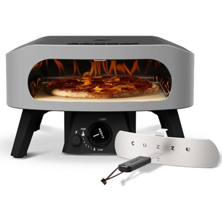 Cozze Pizzaofen Classic, Gasofen mit 6000 W Leistung, graues Edelstahl-Design, 13 Zoll Format