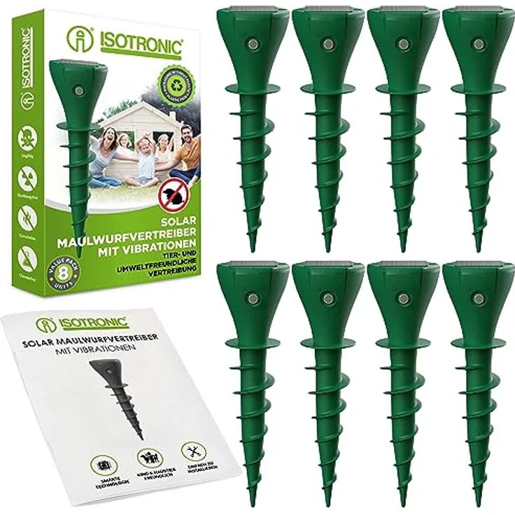 ISOTRONIC Maulwurfvertreiber Solar zum Eindrehen Einschrauben I Maulwurfschreck für den Garten I Maulwurfabwehr, Wühlmausvertreiber, Wühlmausschreck, IP65 (8)