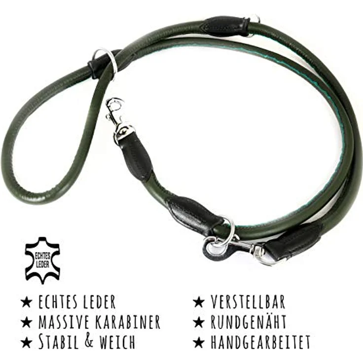 MONKIMAU Hundeleine Führleine aus echt Leder verstellbar, 12mm dick und 2m lang, braun – Bild 2