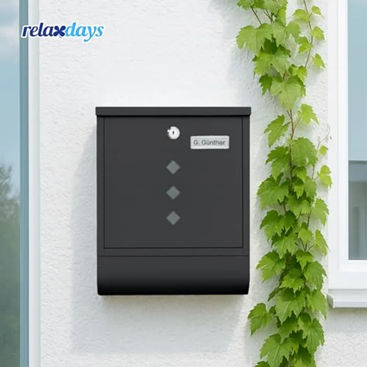 relaxdays Briefkasten mit Zeitungsfach, anthrazit, mit Zylinderschloss und Sichtfenster, Maße 38x31x13 cm – Bild 2