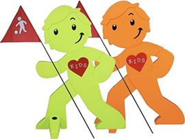 StreetBuddy - Warnfigur mit Fahne, reflektierender Warnaufsteller für Kindersicherheit - 2er Set