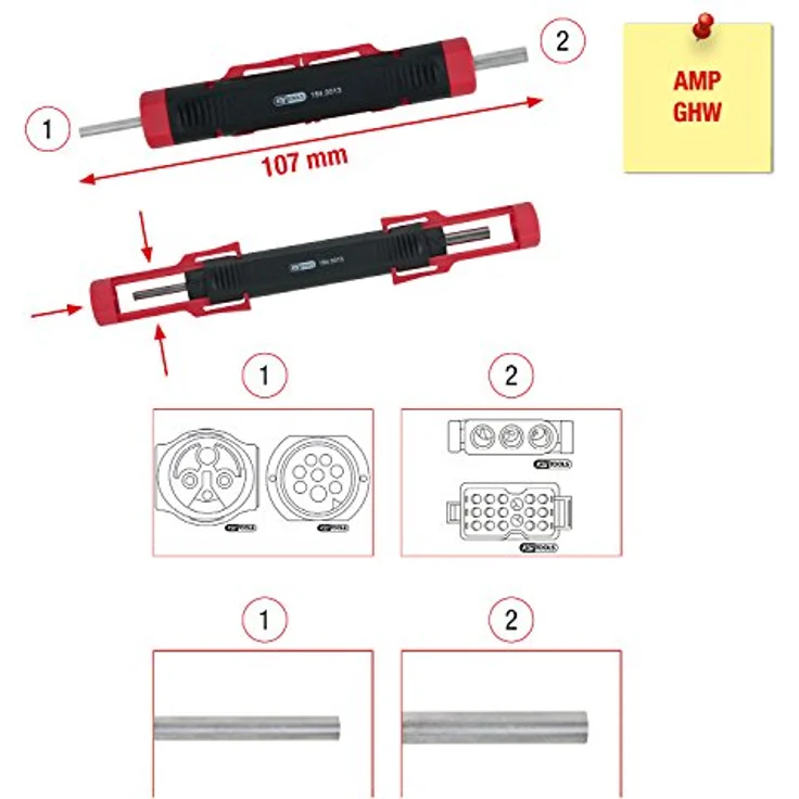 Kstools Kabel-Entriegelungswerkzeug für Rundstecker und Rundsteckhülsen, zerstörungsfrei, für Steckdurchmesser 1,5 / 3,5 mm, Federbandstahl, Länge 107 mm – Bild 2