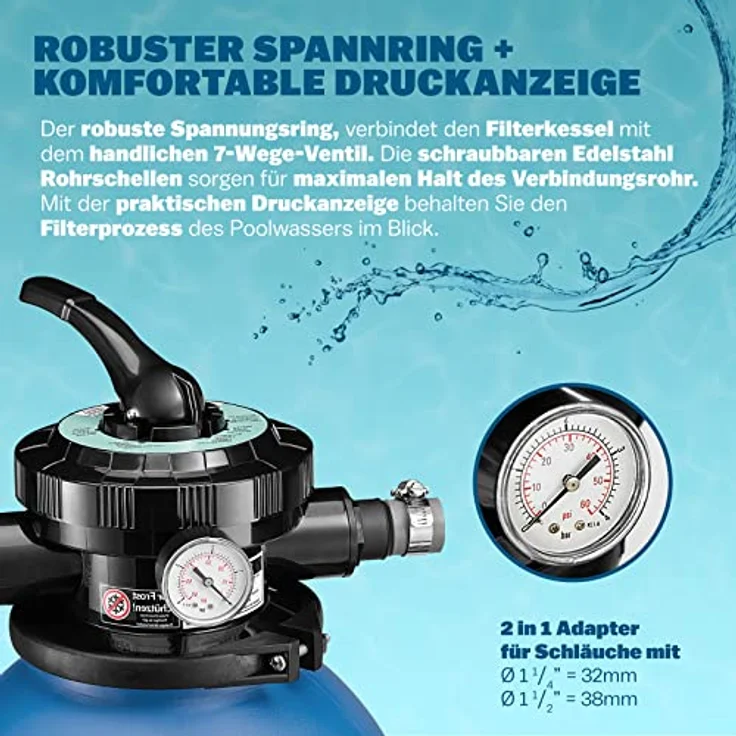 Monzana Sandfilteranlage mit Vorfilter XXL Tank 10.200 l-h Filteranlage Pool Sandfilter – Bild 4