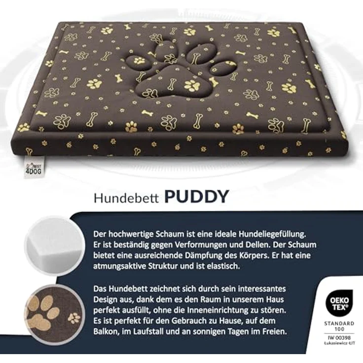 FDM Puddy wasserdichtes Hundebett 70x60 cm Polyurethanschaum mit waschbarem Bezug Braun/Gold – Bild 4