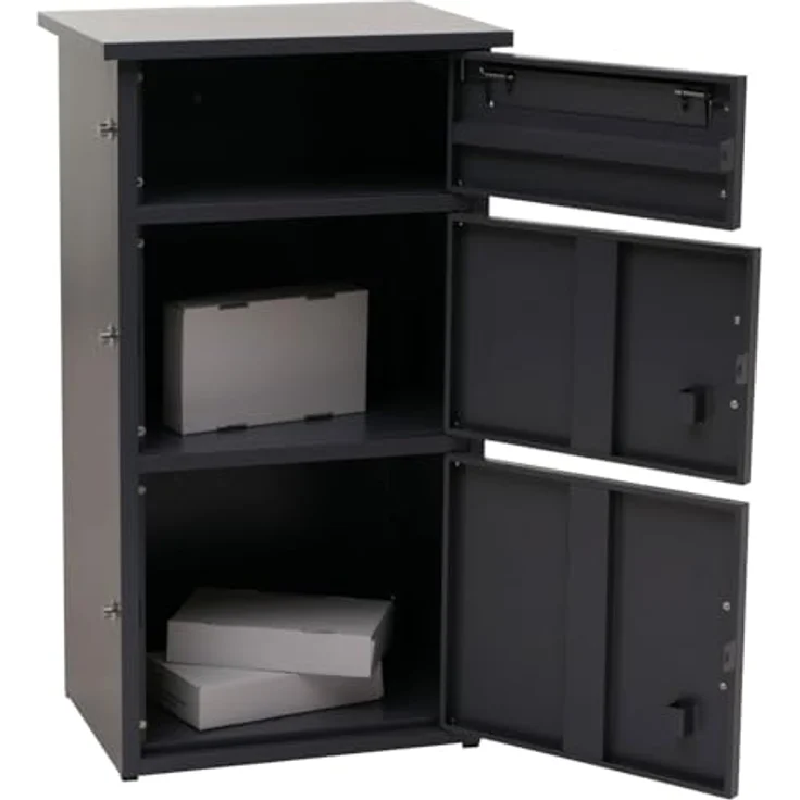 PROREGAL Paketkasten Dunkelgrau, Stahl mit 3 Fächern, HxBxT 89x49x38cm, wetterfest und sicher mit Verriegelungssystem – Bild 8