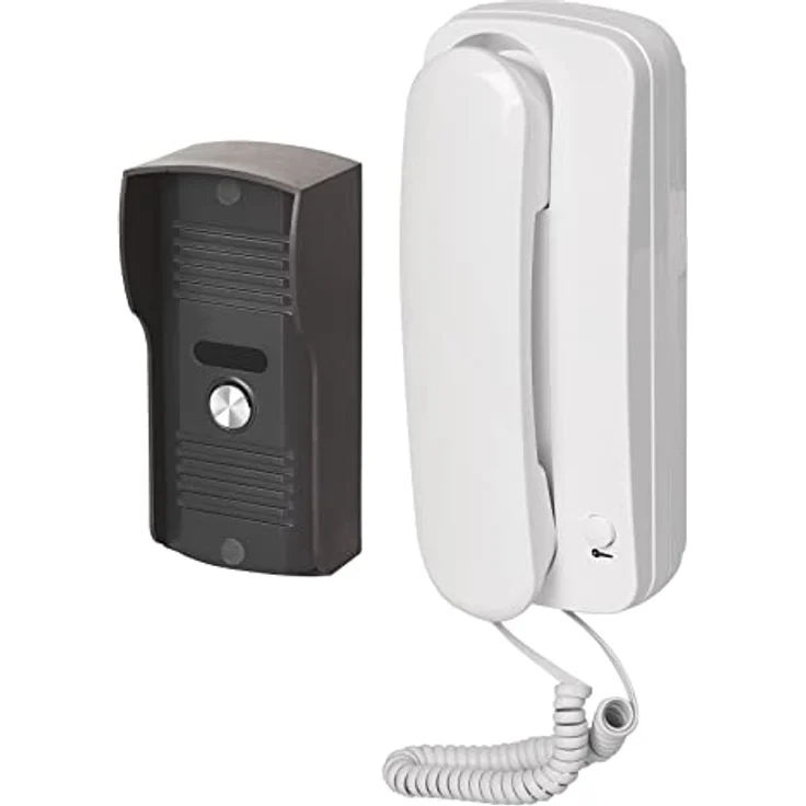 EMOS Audio-Türsprechanlage Set, Aufputzmontage, elegantes Design mit Türöffner, weißer Telefonhörer und graue Metall-Türklingel – Bild 1