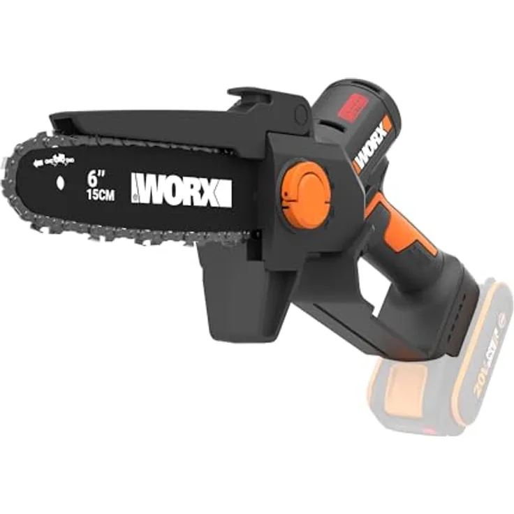 Worx WG327E 20 V Akku-Mini-Kettensäge mit bürstenlosem Motor, automatischer Kettenschmierung und werkzeuglosem Kettenwechsel