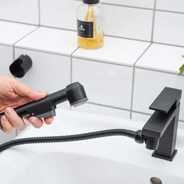 Cornat Waschbeckenbrause-Set - Mobile Handbrause mit Brauseschlauch - Einfaches Umschalten - Inkl. Wandhalterung - Matt schwarz / Waschbeckendusche / Spülbrause / Nachrüst-Brausekopf / SA144 – Bild 3