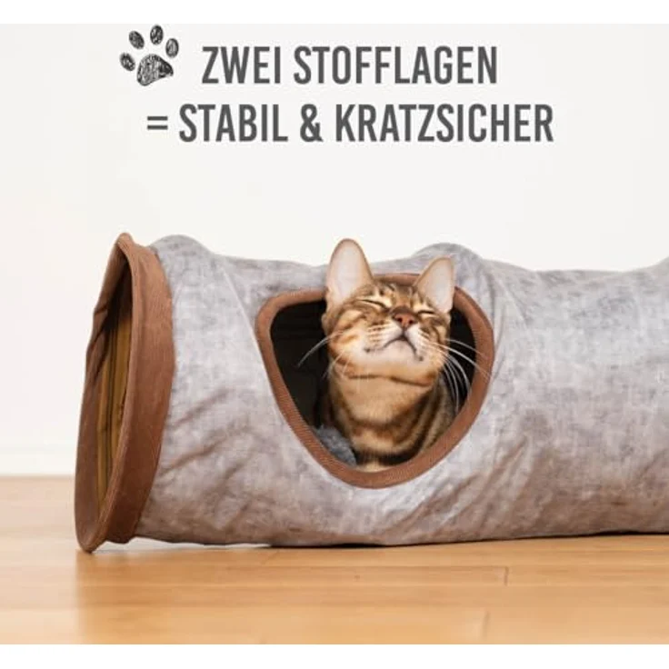 KaraLuna Premium Katzentunnel 120 x 24 cm I 3 Gucklöcher & Spielbälle I Katzen Spieltunnel Faltbar Katzenspielzeug Katzen Tunnel Rascheltunnel Höhle Rolle Cat Tunnel Katze grau Kaninchen XXL – Bild 3