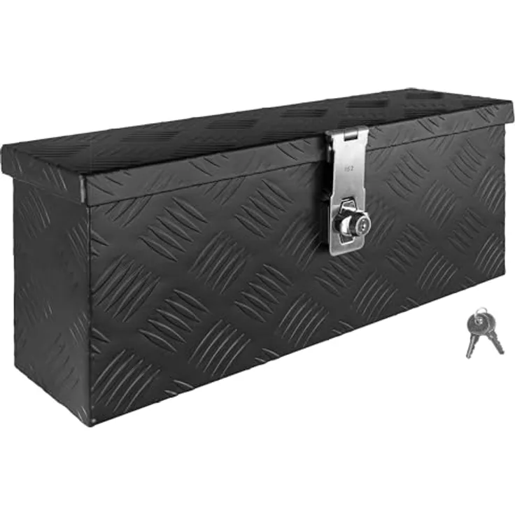 Trucky Deichselbox D015, Aluminium Werkzeugkasten in Schwarz, abschließbar, wasserdicht, 50 x 14 x 20 cm