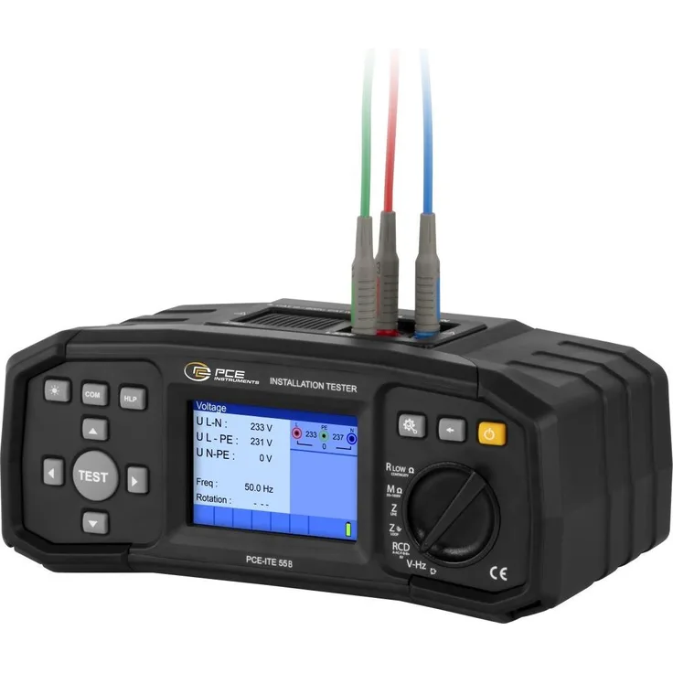 PCE Instruments PCE-ITE 55B, Multimeter und Installationstester VDE-Norm 0100 mit TFT-Farbdisplay, bis zu 550 V Wechselspannung, Isolationswiderstand bis 999 MΩ, Durchgangsprüfung bis 1999 Ω