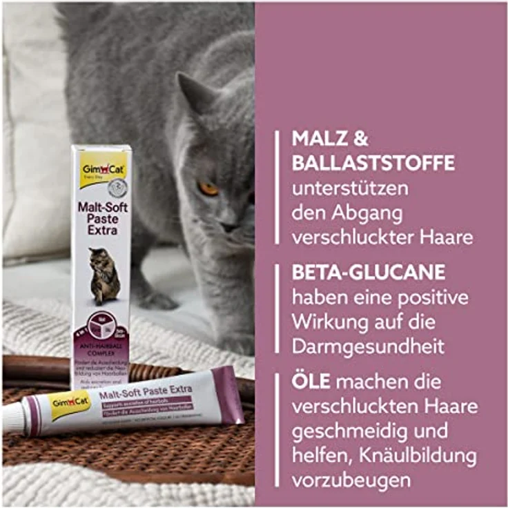 GimCat Malt-Soft Paste Extra - Anti-Hairball Katzensnack fördert Ausscheidung von Haarballen - 1 Tube (1 x 50 g) – Bild 3