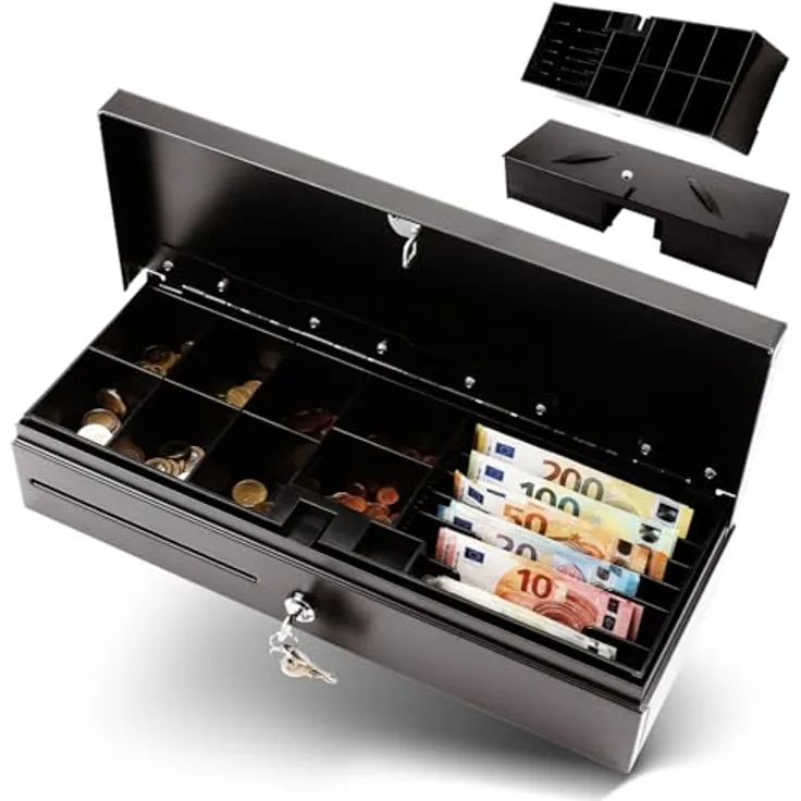 Olympia HS 170 Kassenschublade | Abschließbare Geldkassette mit Einwurfschlitz | RJ12-kompatibel | 6-Geldschein & 8-Kleingeld Aufbewahrung | Schwarz | 46x17x10 cm