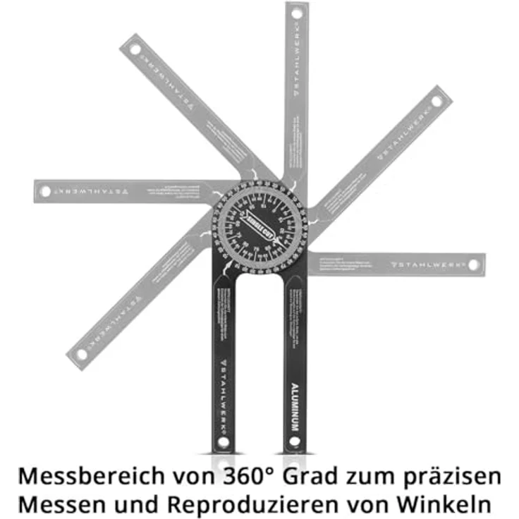 STAHLWERK Winkelmesser 360° Grad aus Aluminium, L:22,5 cm, präzises Messwerkzeug für Gehrungsschnitte – Bild 3