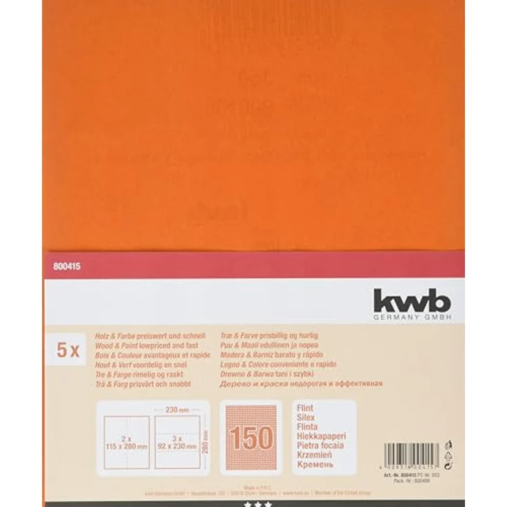 kwb 800415 Schleif-Papier Schleif-Bogen Flint für Holz, Farbe und Spachtel, 230 x 280 mm, verschweißt 5 Stk. Korn K-150 - Preisvergleich – Bild 3