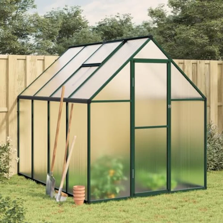 vidaXL Gewächshaus mit Fundamentrahmen Grün 224x169x195 cm Aluminimum, UV-beständige Platten und begehbare Anbaufläche – Bild 2