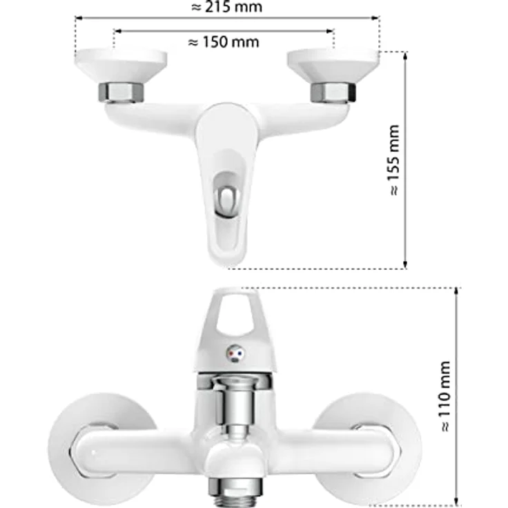 Eisl Wannenfüllarmatur Speed Weiß, geräuscharme 35 mm Kartusche, 1/2 Zoll Brauseabgang, Ausladung 155 mm – Bild 5