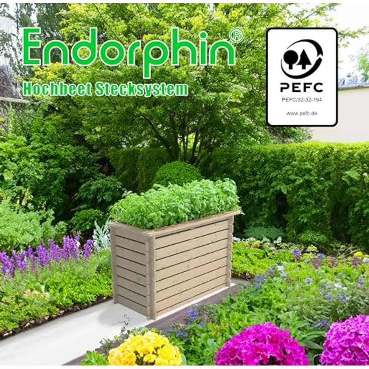 Endorphin Hochbeet Hochbeet Stecksystem, aus 100% PEFC-zertifiziertem Kiefernholz, Naturfarben – Bild 4