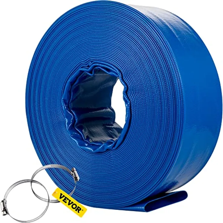 VEVOR Abflussschlauch, 1-1/2" x 105', robuster PVC-Gewebe-Flachschlauch mit Klemmen, wetterfest und platzsicher, ideal für Schwimmbad und Wassertransfer, blau