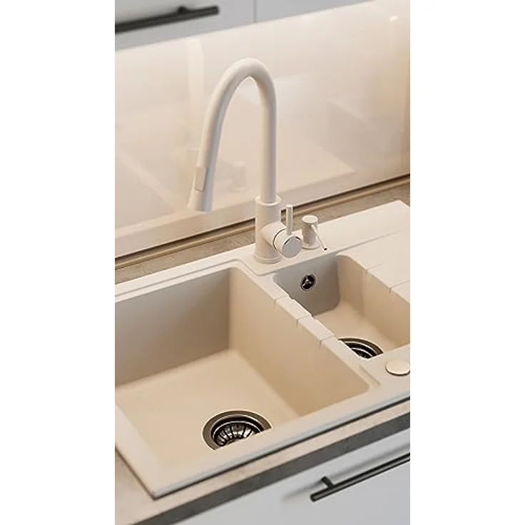 Quadron PETER 156 Granit Doppelbecken-Spüle | Größe 78 x 50 x 20 cm | Grau & Stahl | Kratz- und stoßfest, hygienisch und fleckenbeständig – Bild 4
