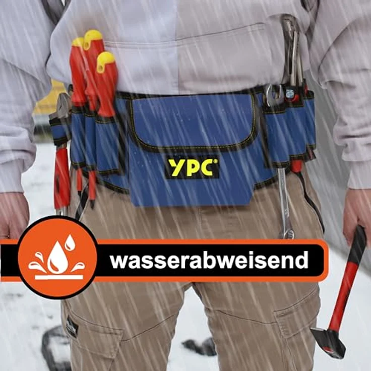 YPC ProBelt – Profi-Werkzeuggürtel mit großer Nageltasche (17x15x5 cm), 7 Steckfächern, verstellbar und in Khaki, Grau oder Blau – Bild 3