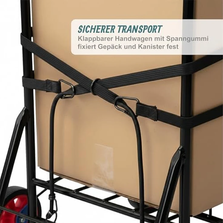 relaxdays Klappbare Sackkarre, Transportwagen mit pulverbeschichtetem Stahlrahmen, schwarz, 35 kg max. Traglast, inkl. 2 Spanngummis – Bild 7