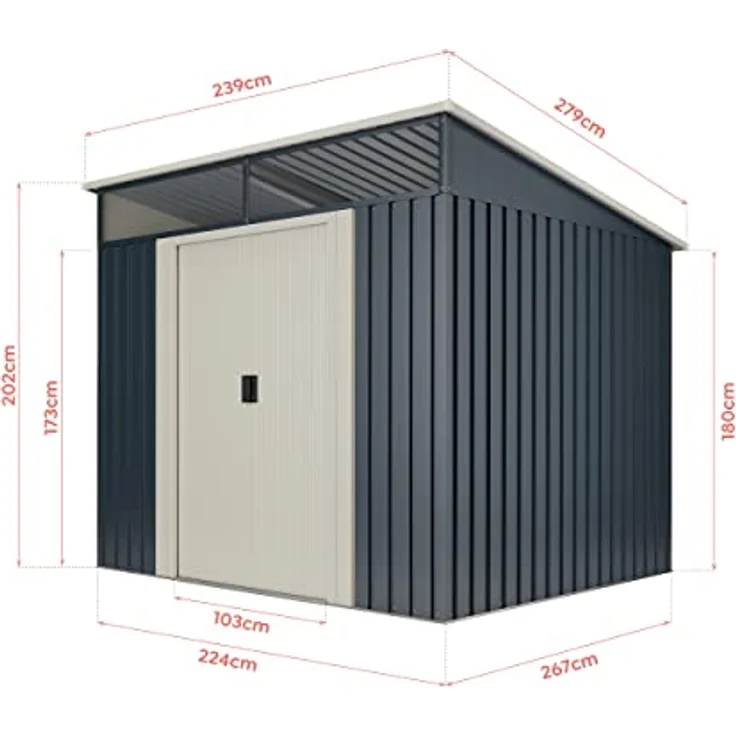 Okoru Global S.L.U. Wasabi Metall Gerätehaus 6,6 m² in Anthrazitgrau und Sandbeige, Doppelschiebetür, Flachdach mit Fenster, korrosionsbeständig – Bild 2