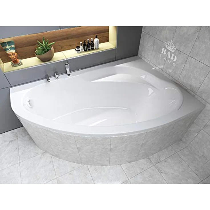 Polimat BADLAND MAREA Eckbadewanne 150x100 cm, Weiß Acryl, Komplettset mit Acrylschürze, Füßen und Chrom Automatik Ablaufgarnitur, Made in EU – Bild 4