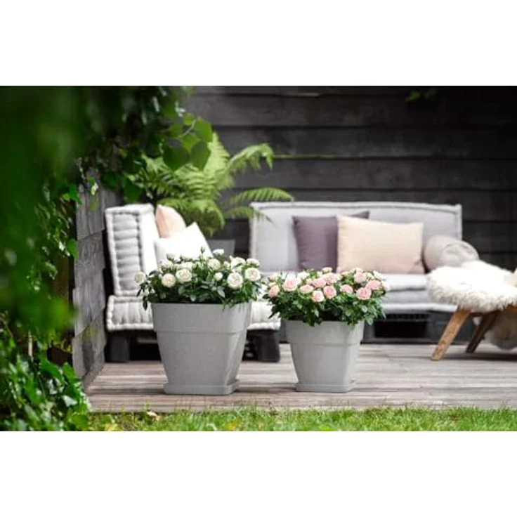 elho Loft Urban Untersetzer Eckig 22, Untersetzer aus recyceltem Plastik für Außen - Ø 22.0 x H 3.1 cm - Grau/Living Beton – Bild 5