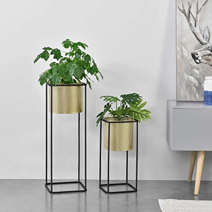 En casa Blumenständer (Set, 2er), »Mettet« Pflanzenständer 2er Set Metall Goldfarben/Schwarz - Zeitloses Design, 2 unterschiedliche Größen – Bild 8
