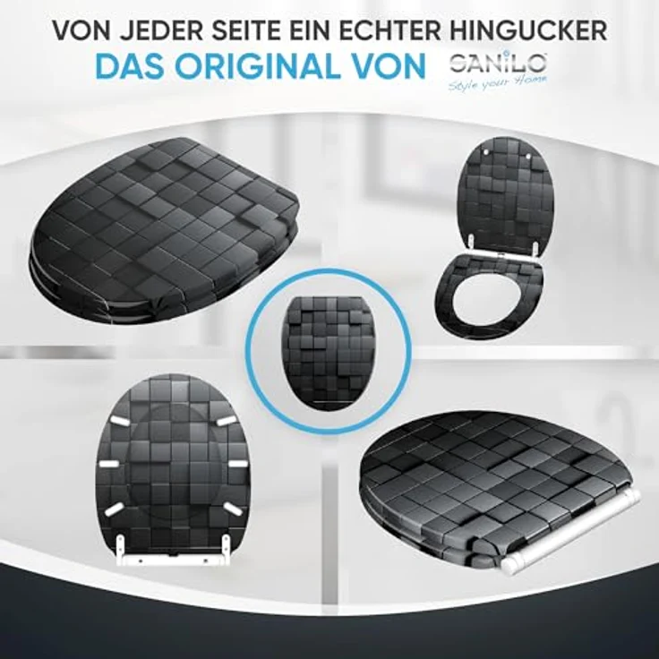 Sanilo WC Sitz Top Fix Cube, mit Absenkautomatik, bruchfestem Holz, antibakterieller Beschichtung, 4-seitig bedruckt, pflegeleicht – Bild 7