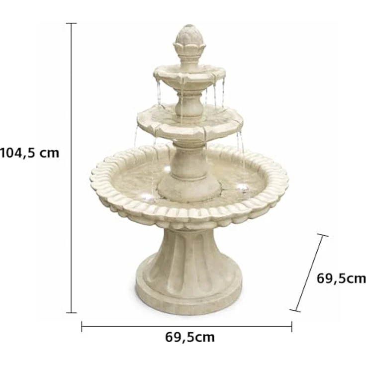 Köhko® Wasserspiel Markkleeberg, klassischer Etagenbrunnen aus Kunststein mit Pumpe, Vogelbad 13010 für Garten und Terrasse – Bild 3