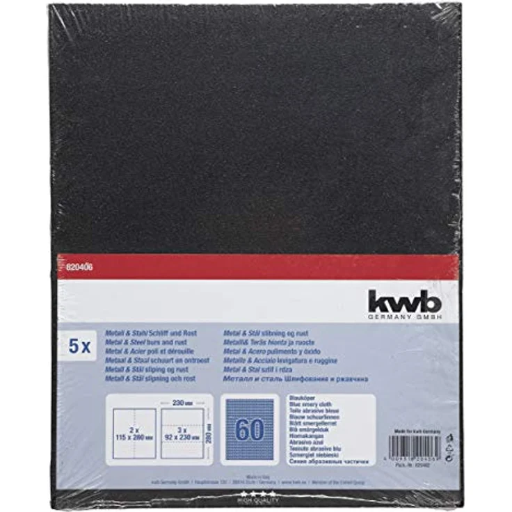 kwb 820406 hochwertiges Schleif-Papier Schleif-Bogen Blauköper für Metall und Stahl, zum Entfernen von Rost, Zunder, Harz-Lacken u. v. m. 230 x 280 mm, verschweißt 5 Stk. Korn K-60, Made in Europe - Preisvergleich – Bild 2