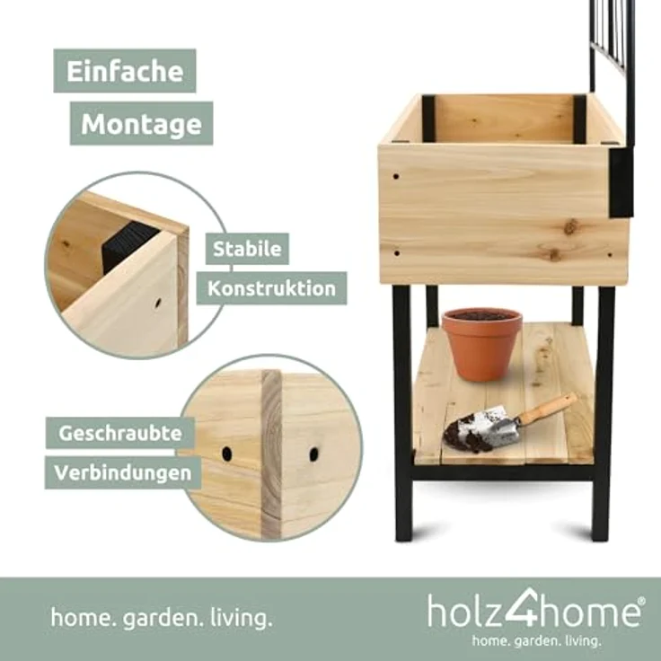 holz4home Hochbeet mit Rankgitter aus Metall I Pflanzkasten mit Spalier inkl. Einlegevlies & Gartenhandschuhe I Modernes Design I Tannenholz in natur – Bild 5