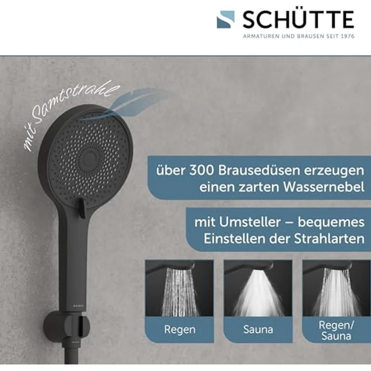Schütte Handbrause 'Samoa Rain', mattschwarz, Ø 13 cm, 3 Strahlarten, Antikalk-Noppen, 50 % Wassersparend – Bild 3