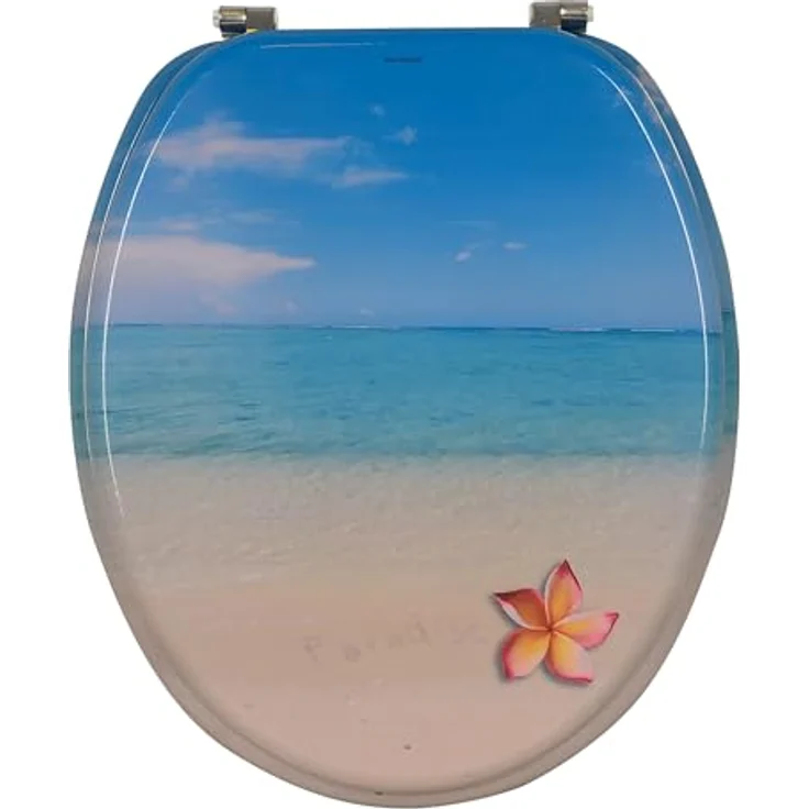 MSV WC-Sitz Paradise, MDF, 42,5 cm x 36,5 cm x 5 cm, mit Edelstahl-Scharnieren, blau, hygienische Oberfläche, feuchtigkeitsbeständig – Bild 2