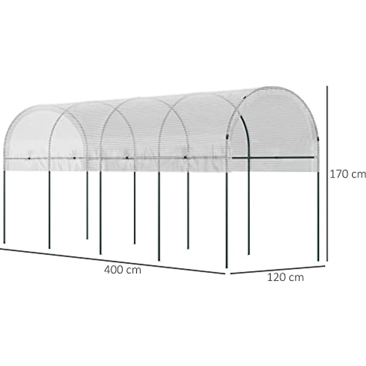 Outsunny Tomatengewächshaus, Winddichtes Foliengewächshaus, Tomatenhaus zur Anzucht, Tomatendach, Gewächshaus für Garten, Balkon, Stahl, PE, Weiß, 4 x 1,2 x 1,7m - Preisvergleich – Bild 3