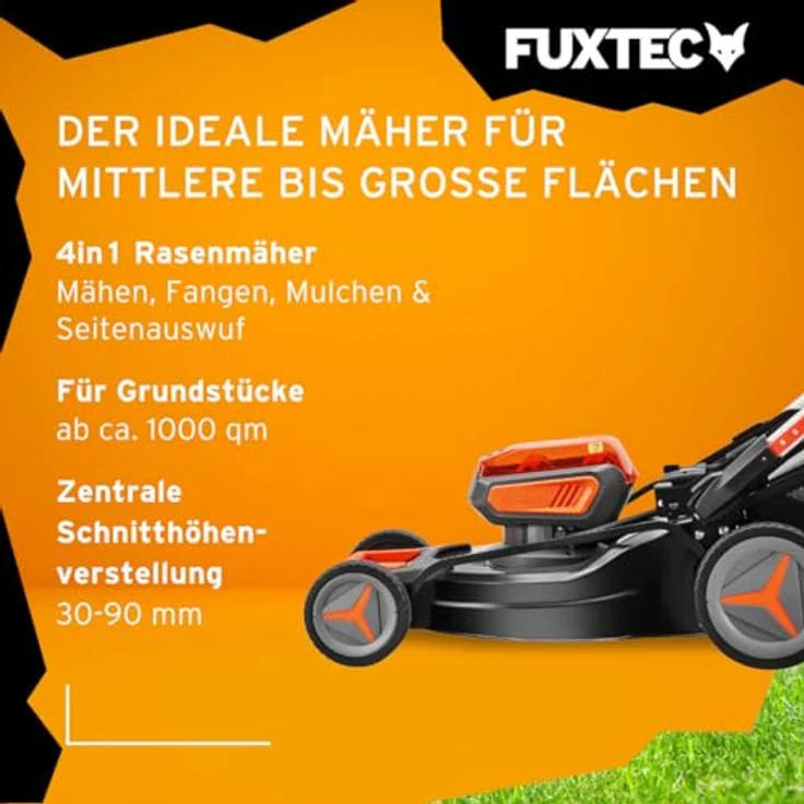 FUXTEC FX-E2RM51 40V Akku Rasenmäher, 51 cm Schnittbreite, 50L Fangkorb, 4-in-1 Funktion, mit 2x 20V Akku und Frontbumper – Bild 5
