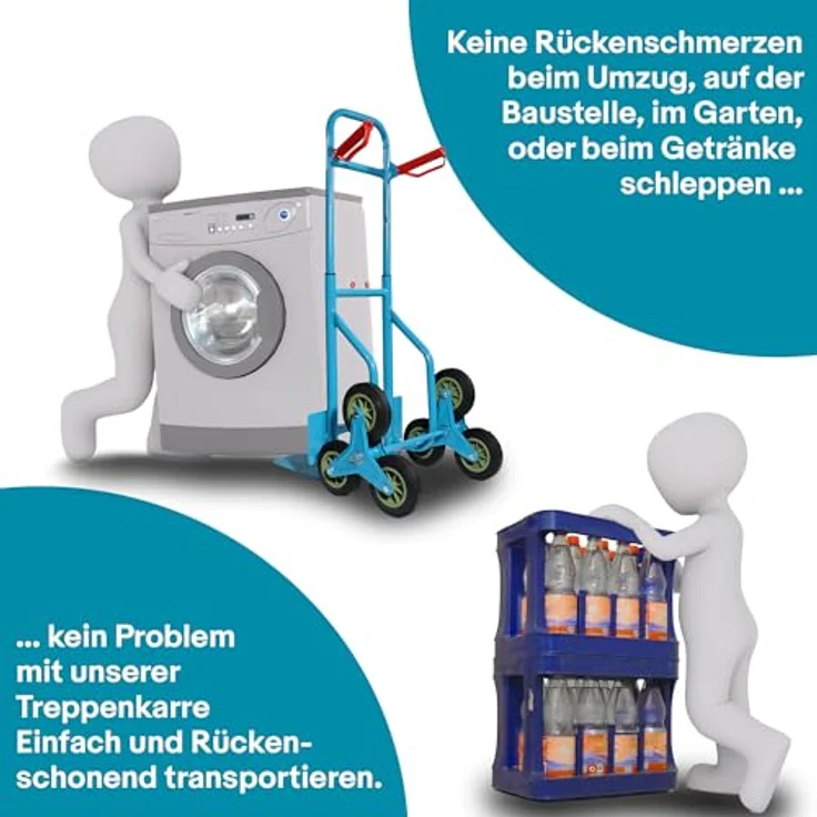 Bituxx Treppensackkarre Ausziehbar, bis 200 kg Traglast, mit einstellbarem Haltegriff, blau – Bild 4