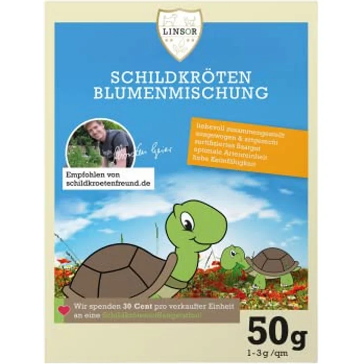 Linsor Schildkröten Blumenmischung, 50 g Saatgut für 17–50 m² fressbare Wildblumen für Landschildkröten – Bild 1