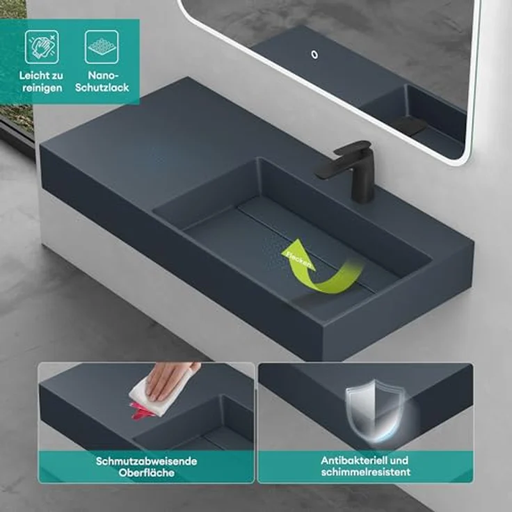 Mai & Mai Aufsatzwaschbecken Mineralguss Gussmarmor Waschbecken Waschschale Design Aufsatzbecken, rechteckig, geeignet für Hängewaschbecken und Aufsatzwaschbecken, weiß - Preisvergleich – Bild 4