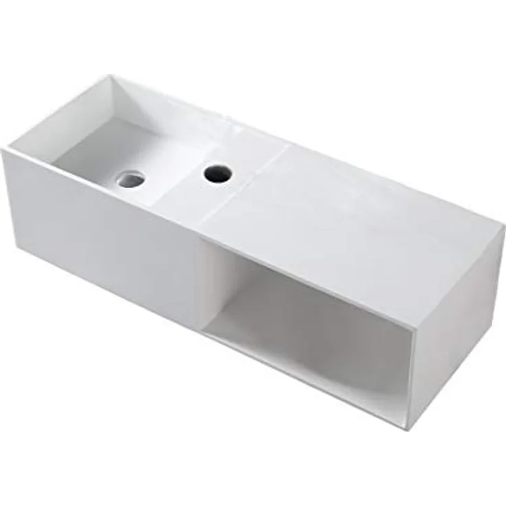 Bernstein Badshop Wandwaschbecken Aufsatzwaschbecken TWG36 aus Mineralguss Solid Stone mit Ablagefach - 110x40x30cm, Weiß Matt