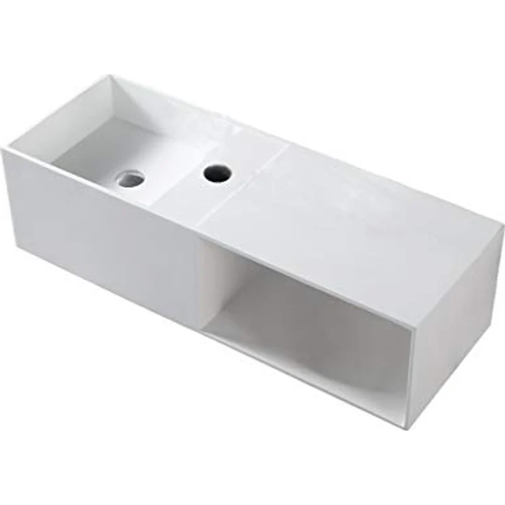 Bernstein Badshop Wandwaschbecken Aufsatzwaschbecken TWG36 aus Mineralguss Solid Stone mit Ablagefach - 110x40x30cm, Weiß Matt – Bild 1