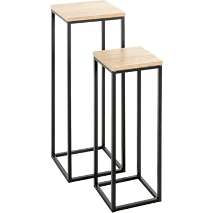 HAKU Blumenständer Haku Blumenständer / Blumensäule 2er-Set schwarz-eiche, elegantes Design aus Stahlrohr und Eiche-Dekor – Bild 8