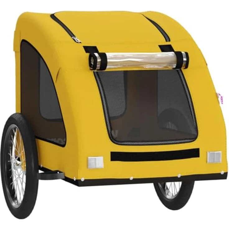 vidaXL Hunde-Transportbox Fahrradanhänger Gelb Oxford-Gewebe und Eisen, mit PVC-Dach und 45 kg Tragfähigkeit – Bild 5