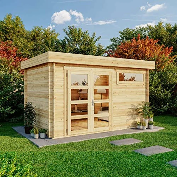 Alpholz Gartenhaus Leandro-28, 8,64 m², 28 mm Wandstärke - Naturbelassen, mit Fußboden aus Holz und Leimholz-Doppeltür – Bild 2